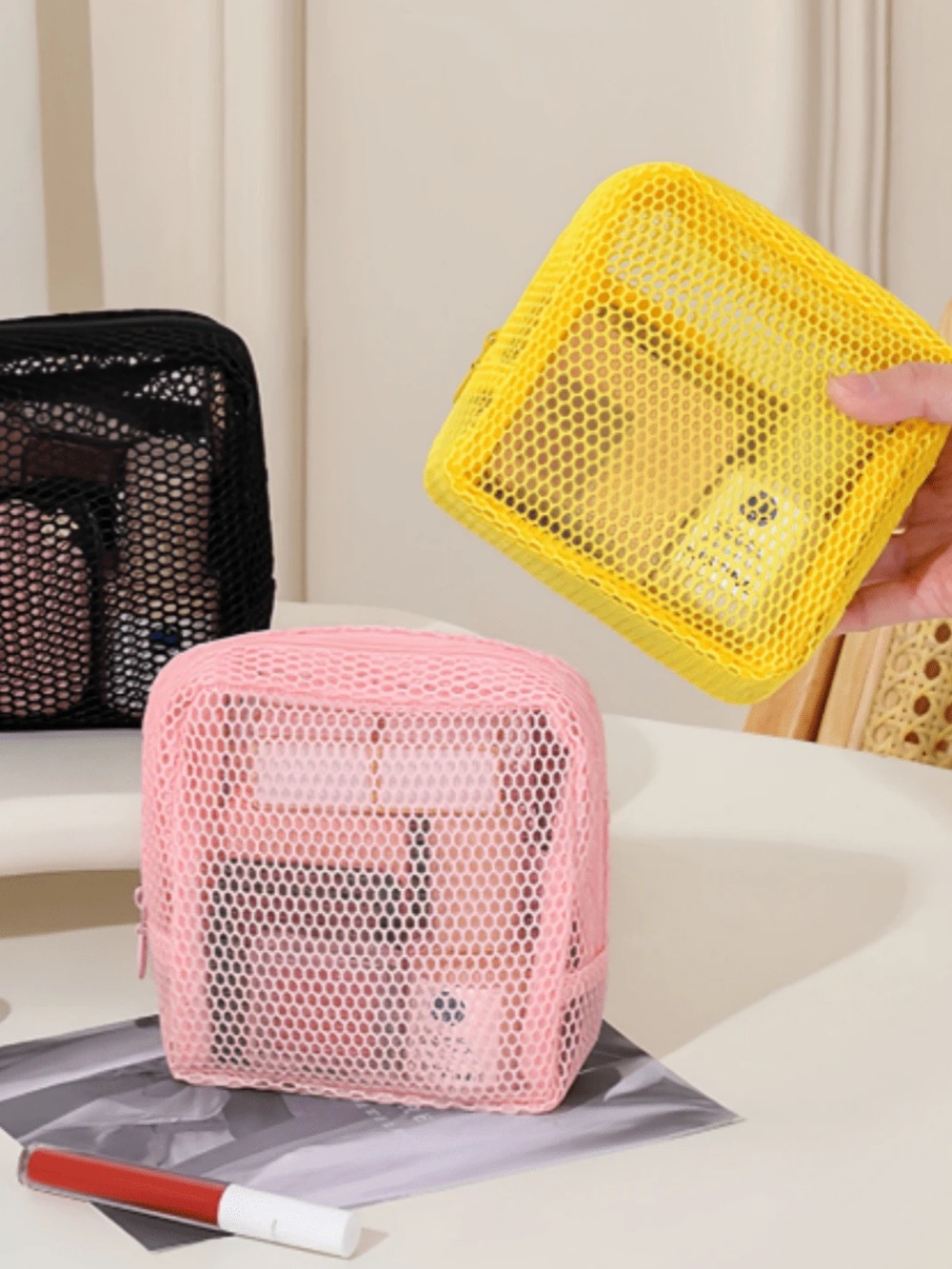 Yellow Transparent Mesh Pouch - Picture 3 of 5